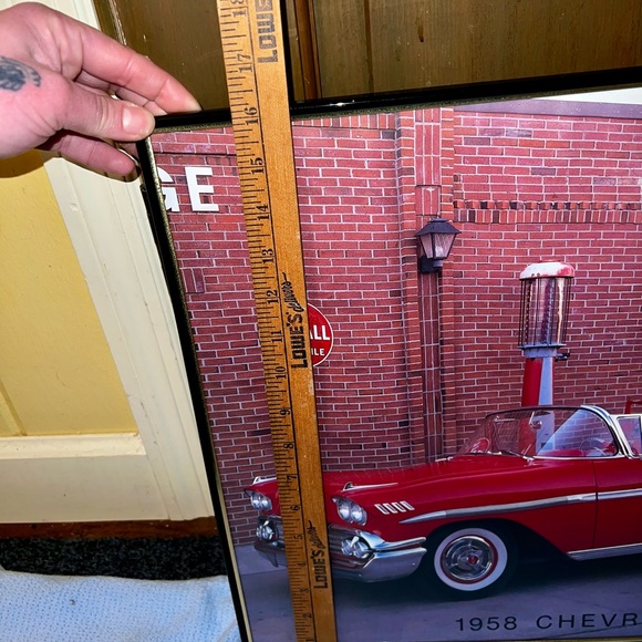 Rare 1958 Chevrolet Convertible Vintage Cherry Red Print Glass Cover Thin Frame - Picture 9 of 9